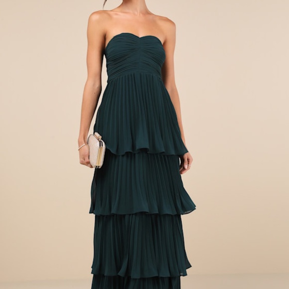Lulus | Dresses | Seriously Sensational Emerald Strapless Tiered Maxi ...